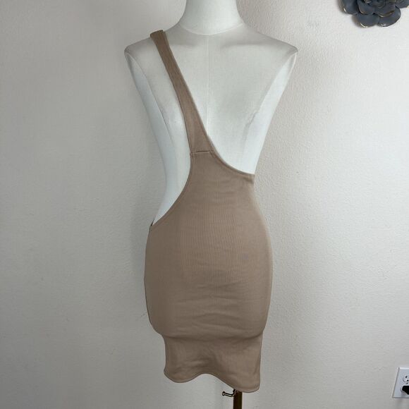 Manière De Voir Skirt Womens US 2 Beige One Shoulder Asymmetric Ribbed Bodycon - Picture 1 of 6